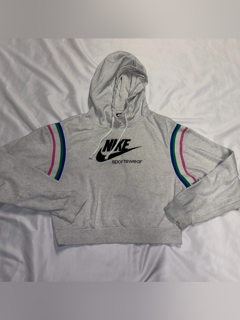 Nike Light Gray Pullover Hooded Crop top with Black Logo Tag. Lot B